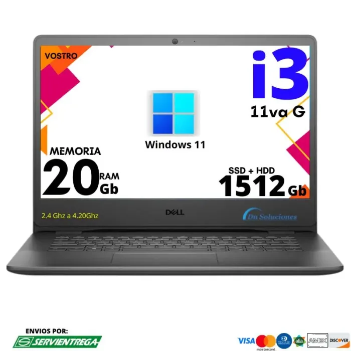 Laptop Dell Vostro 3400 Core I3 11va G 1512 Gb Ssd + Hdd Memoria Ram 20 Gb 14″ Windows 11 | 83w