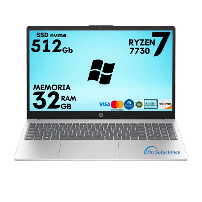 Laptop HP AMD Ryzen 7 7730U: Potencia, Estilo y Velocidad en Tumbaco | Ram 32 Gb | SSD 512 Gb | Windows 11 | 66w