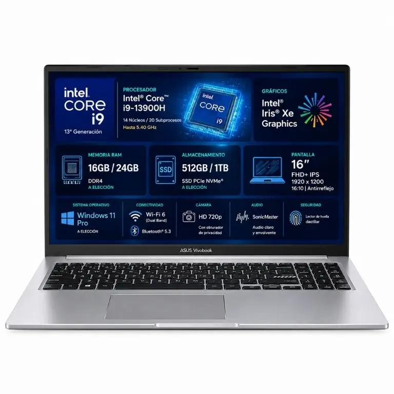 Laptop ASUS Vivobook i9 13va X1605VA Dn Soluciones personalizar